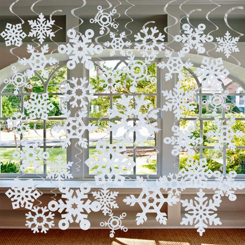 GOER 36 Pcs Snowflake Hanging Swirls for New Year Christmas Winter Party Decorations - Image 1